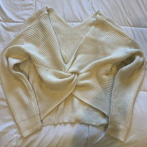 White open back knit sweater: L